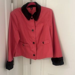 SHEIN Fuzzy Trim Pink Jacket - Size 1XL
